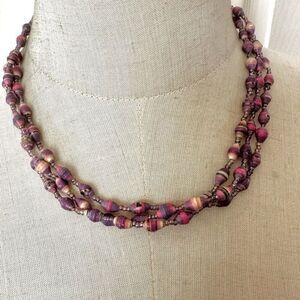 Beads for Life purple paper beaded triple strand necklace